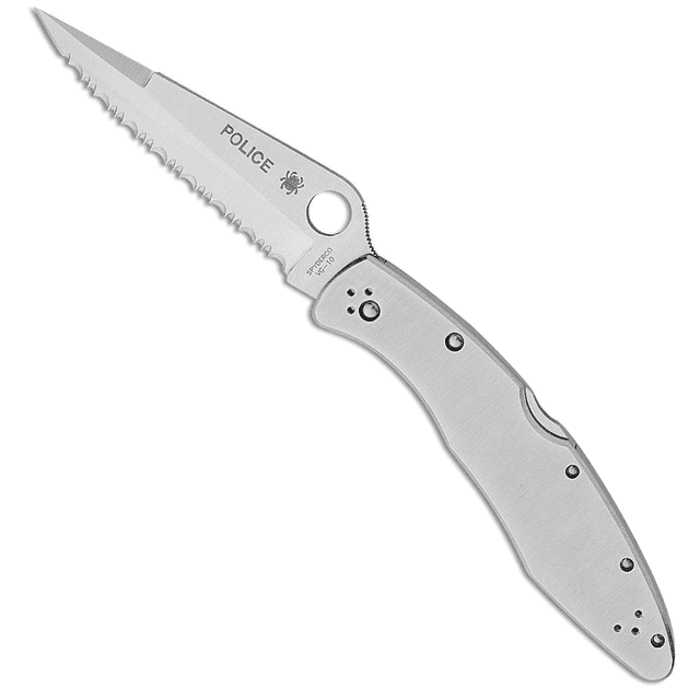 Spyderco C07S Police 4.13" Folding Spear Point Serrated VG-10 Stainless Steel Blade/Stainless Steel Handle Spyderco C07S Police 4.13" Folding Spear Point Serrated VG-10 Stainless Steel Blade/Stainless Steel Handle