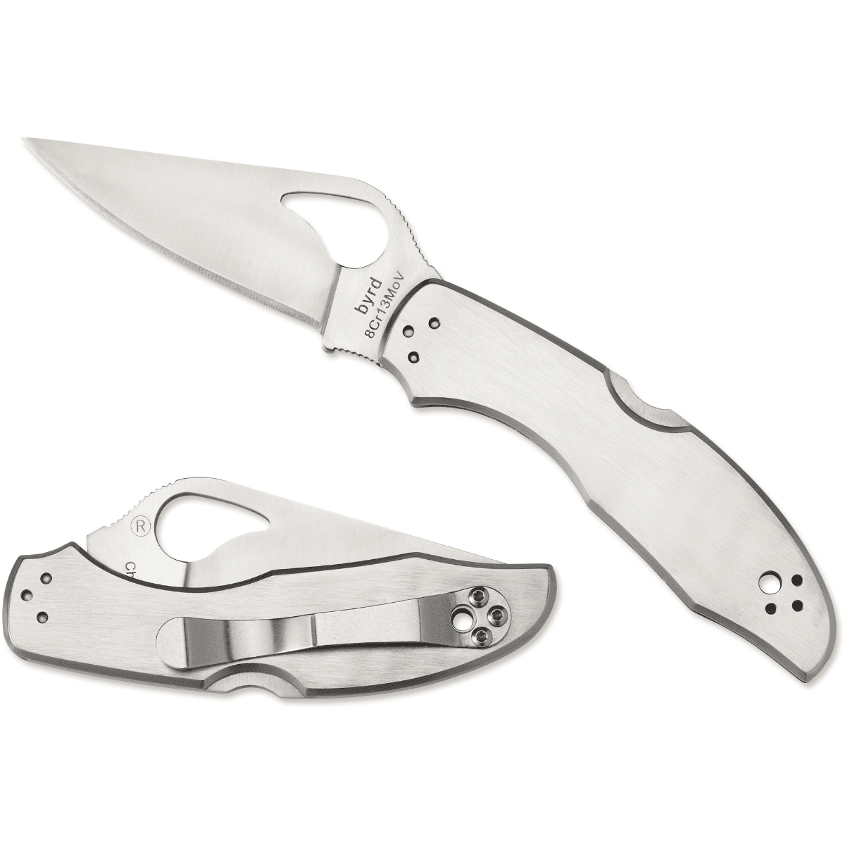 Spyderco Byrd Meadowlark 2 Folding Knife, 2.93" Clip Point Plain 8Cr13MoV SS Blade Satin Stainless Steel Handle - BY04P2 Spyderco Byrd Meadowlark 2 Folding Knife, 2.93" Clip Point Plain 8Cr13MoV SS Blade Satin Stainless Steel Handle - BY04P2