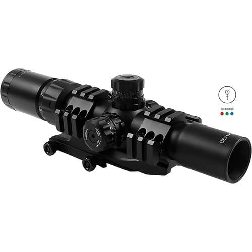 Aim Sports JTHR1 Recon Black Anodized 1.5-4x30mm 30mm Tube Tri-Illuminated 3/4 Circle Dot Reticle Aim Sports JTHR1 Recon Black Anodized 1.5-4x30mm 30mm Tube Tri-Illuminated 3/4 Circle Dot Reticle