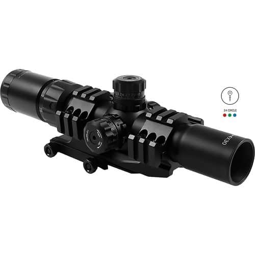 Aim Sports JTHR1 Recon Black Anodized 1.5-4x30mm 30mm Tube Tri-Illuminated 3/4 Circle Dot Reticle Aim Sports JTHR1 Recon Black Anodized 1.5-4x30mm 30mm Tube Tri-Illuminated 3/4 Circle Dot Reticle
