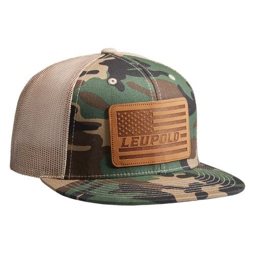 Leupold 172593 Leather Flag Trucker Hat Woodland Camo/Khaki Adjustable Snapback OSFA Semi-Structured Leupold 172593 Leather Flag Trucker Hat Woodland Camo/Khaki Adjustable Snapback OSFA Semi-Structured