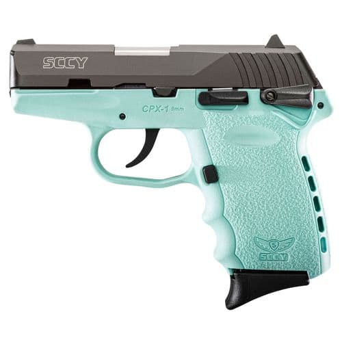 SCCY Industries CPX1CBSB CPX-1 Carbon 9mm Luger 3.10" 10+1 Black Nitride Stainless Steel Slide Robin Egg Blue Polymer Grip SCCY Industries CPX1CBSB CPX-1 Carbon 9mm Luger 3.10" 10+1 Black Nitride Stainless Steel Slide Robin Egg Blue Polymer Grip