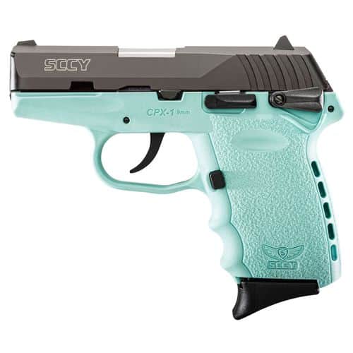 SCCY Industries CPX1CBSB CPX-1 Carbon 9mm Luger 3.10" 10+1 Black Nitride Stainless Steel Slide Robin Egg Blue Polymer Grip SCCY Industries CPX1CBSB CPX-1 Carbon 9mm Luger 3.10" 10+1 Black Nitride Stainless Steel Slide Robin Egg Blue Polymer Grip