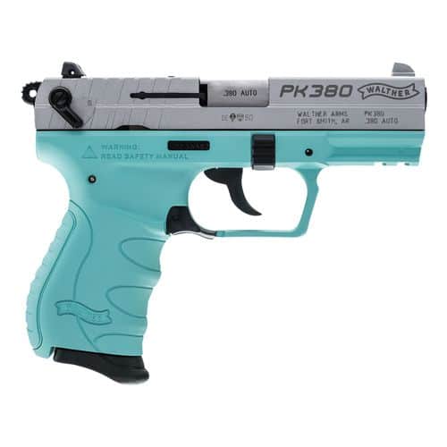 Walther Arms 5050325 PK380 380 ACP 3.66" 8+1 Angel Blue Polymer Frame & Grip with Stainless Cerakote Slide Walther Arms 5050325 PK380 380 ACP 3.66" 8+1 Angel Blue Polymer Frame & Grip with Stainless Cerakote Slide