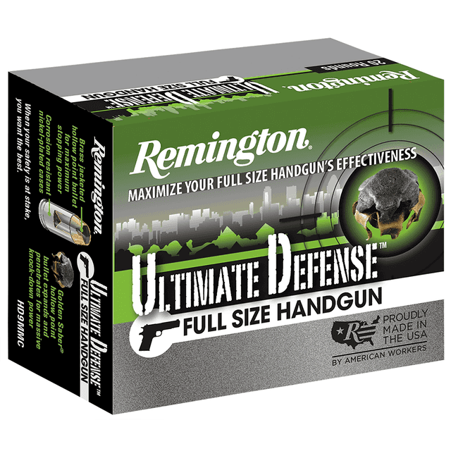 Remington Ammunition 28948 Ultimate Defense Full Size Handgun 9mm Luger 124 gr Brass Jacket Hollow Point Handgun Ammo Remington Ammunition 28948 Ultimate Defense Full Size Handgun 9mm Luger 124 gr Brass Jacket Hollow Point Handgun Ammo