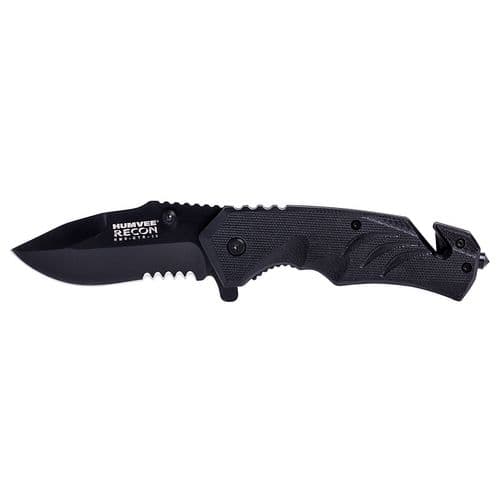 Humvee Adventure Gear HMVKTR15 Tactical Recon 3" Folding Part Serrated Black Stainless Steel Folding Humvee Adventure Gear HMVKTR15 Tactical Recon 3" Folding Part Serrated Black Stainless Steel Folding