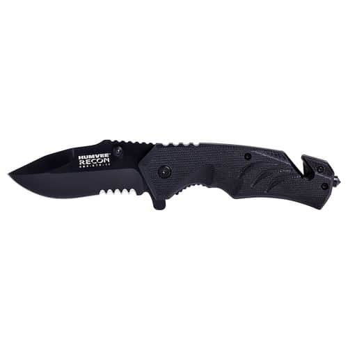 Humvee Adventure Gear HMVKTR15 Tactical Recon 3" Folding Part Serrated Black Stainless Steel Folding Humvee Adventure Gear HMVKTR15 Tactical Recon 3" Folding Part Serrated Black Stainless Steel Folding