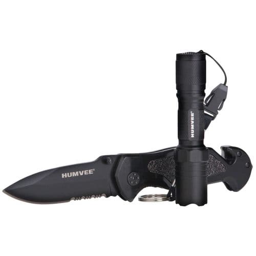 Humvee Adventure Gear HMVKCER1 Rescue Knife/Flashlight Combo 3.25" Folding Spear Point Part Serrated Stainless Steel Blade Black Aluminum Handle Humvee Adventure Gear HMVKCER1 Rescue Knife/Flashlight Combo 3.25" Folding Spear Point Part Serrated Stainless Steel Blade Black Aluminum Handle
