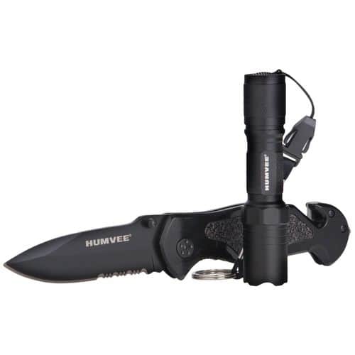 Humvee Adventure Gear HMVKCER1 Rescue Knife/Flashlight Combo 3.25" Folding Spear Point Part Serrated Stainless Steel Blade Black Aluminum Handle Humvee Adventure Gear HMVKCER1 Rescue Knife/Flashlight Combo 3.25" Folding Spear Point Part Serrated Stainless Steel Blade Black Aluminum Handle
