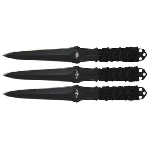 Uzi Accessories UZKTRW003 Throwing Knives Triple Set 3" Fixed Straight Edge Plain Black Stainless Steel Blade/Black Nylon Cord Wrapped Handle Uzi Accessories UZKTRW003 Throwing Knives Triple Set 3" Fixed Straight Edge Plain Black Stainless Steel Blade/Black Nylon Cord Wrapped Handle