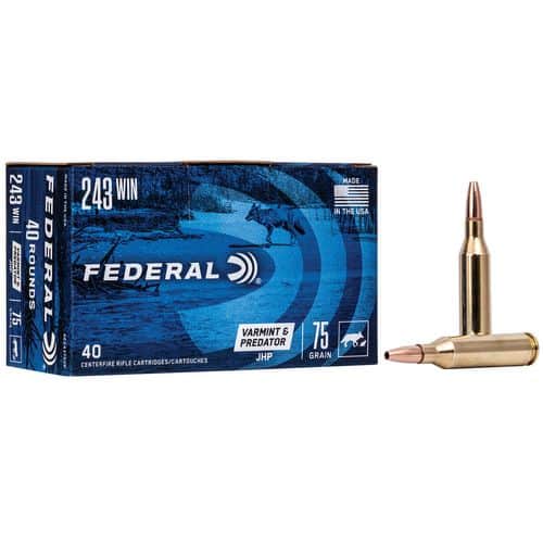 Federal AE24375VP American Eagle Varmint & Predator 243 Win 75 gr Jacketed Hollow Point (JHP) 40 Bx Federal AE24375VP American Eagle Varmint & Predator 243 Win 75 gr Jacketed Hollow Point (JHP) 40 Bx