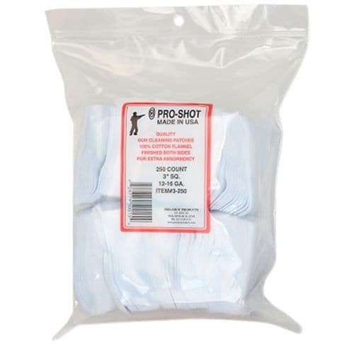 Pro-Shot 3-250 Cleaning Patches Cotton 250 Per Pack 12,16 Gauge Pro-Shot 3-250 Cleaning Patches Cotton 250 Per Pack 12,16 Gauge