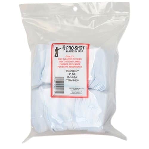 Pro-Shot 3-250 Cleaning Patches Cotton 250 Per Pack 12,16 Gauge Pro-Shot 3-250 Cleaning Patches Cotton 250 Per Pack 12,16 Gauge