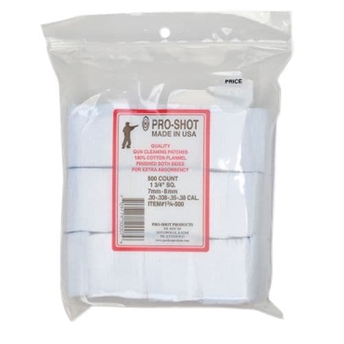Pro-Shot 13/4-500 Cleaning Patches Cotton 500 Per Pack 7mm, 38 Cal Pro-Shot 13/4-500 Cleaning Patches Cotton 500 Per Pack 7mm, 38 Cal