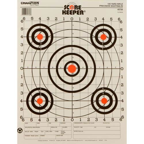 Champion Targets 45726 Scorekeeper 100yd Sight-In Bullseye Hanging Paper Target 14" x 18" 12 Per Pack Champion Targets 45726 Scorekeeper 100yd Sight-In Bullseye Hanging Paper Target 14" x 18" 12 Per Pack