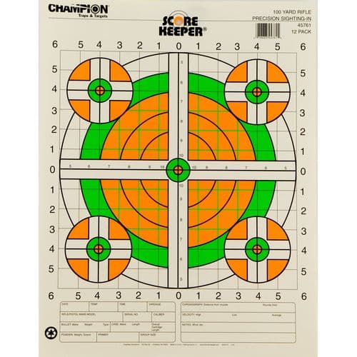 Champion Targets 45761 Scorekeeper 100yd Sight-In Bullseye Hanging Paper Target 14" x 18" 12 Per Pack Champion Targets 45761 Scorekeeper 100yd Sight-In Bullseye Hanging Paper Target 14" x 18" 12 Per Pack