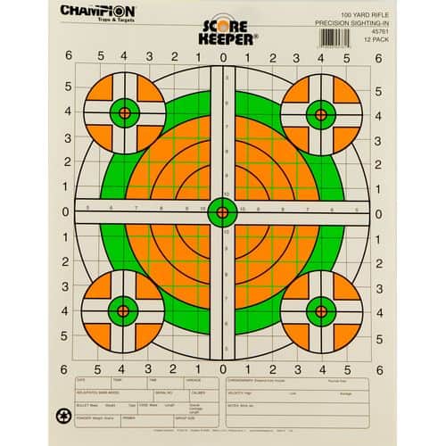 Champion Targets 45761 Scorekeeper 100yd Sight-In Bullseye Hanging Paper Target 14" x 18" 12 Per Pack Champion Targets 45761 Scorekeeper 100yd Sight-In Bullseye Hanging Paper Target 14" x 18" 12 Per Pack