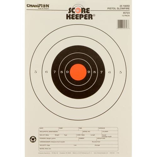 Champion Targets 45723 Scorekeeper 25yd Pistol Slowfire Bullseye Hanging Paper Target 11" x 16" 12 Per Pack Champion Targets 45723 Scorekeeper 25yd Pistol Slowfire Bullseye Hanging Paper Target 11" x 16" 12 Per Pack