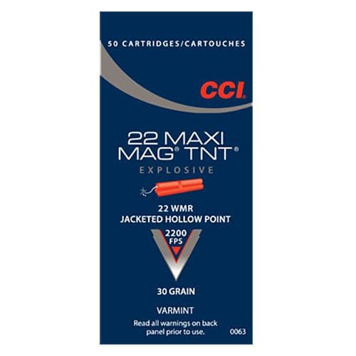 CCI 0063 Maxi-Mag TNT 22 Mag 30 gr Jacketed Hollow Point (JHP) 50 Bx/ 40 Cs CCI 0063 Maxi-Mag TNT 22 Mag 30 gr Jacketed Hollow Point (JHP) 50 Bx/ 40 Cs