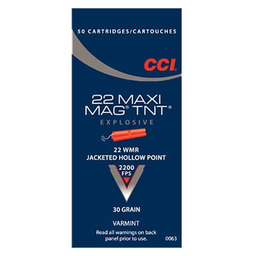 CCI 0063 Maxi-Mag TNT 22 Mag 30 gr Jacketed Hollow Point (JHP) 50 Bx/ 40 Cs CCI 0063 Maxi-Mag TNT 22 Mag 30 gr Jacketed Hollow Point (JHP) 50 Bx/ 40 Cs