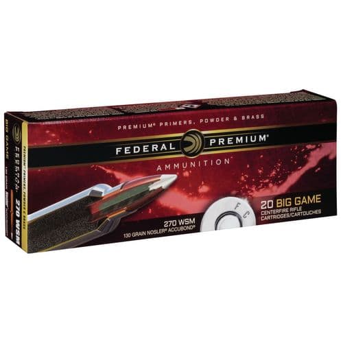 Federal P270WSMA1 Premium 270 WSM 130 gr Nosler Accubond (AB) 20 Bx/ 10 Cs Federal P270WSMA1 Premium 270 WSM 130 gr Nosler Accubond (AB) 20 Bx/ 10 Cs