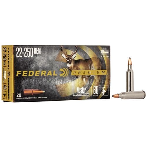 Federal P22250G Premium 22-250 Rem 60 gr Nosler Partition (NP) 20 Bx/ 10 Cs Federal P22250G Premium 22-250 Rem 60 gr Nosler Partition (NP) 20 Bx/ 10 Cs