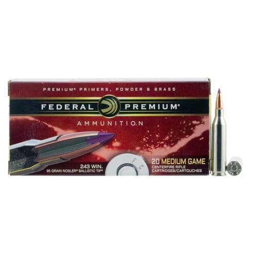 Federal P243J Premium 243 Win 95 gr Nosler Ballistic Tip (NBT) 20 Bx/ 10 Cs Federal P243J Premium 243 Win 95 gr Nosler Ballistic Tip (NBT) 20 Bx/ 10 Cs