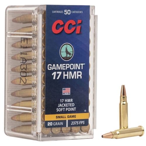 CCI 0052 GamePoint 17 HMR 20 gr Jacketed Soft Point (JSP) 50 Bx/ 40 Cs CCI 0052 GamePoint 17 HMR 20 gr Jacketed Soft Point (JSP) 50 Bx/ 40 Cs
