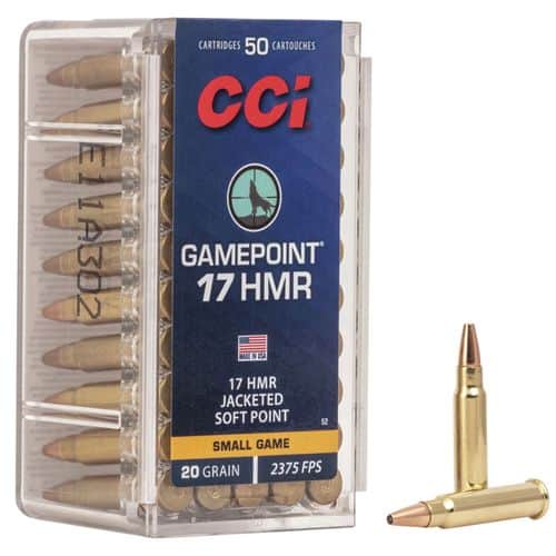 CCI 0052 GamePoint 17 HMR 20 gr Jacketed Soft Point (JSP) 50 Bx/ 40 Cs CCI 0052 GamePoint 17 HMR 20 gr Jacketed Soft Point (JSP) 50 Bx/ 40 Cs