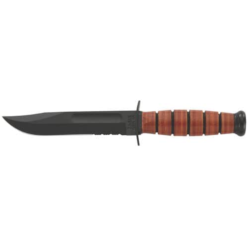 Ka-Bar 1252 USMC 5.25" Fixed Clip Point Part Serrated 1095 Cro-Van Blade Leather Handle Ka-Bar 1252 USMC 5.25" Fixed Clip Point Part Serrated 1095 Cro-Van Blade Leather Handle