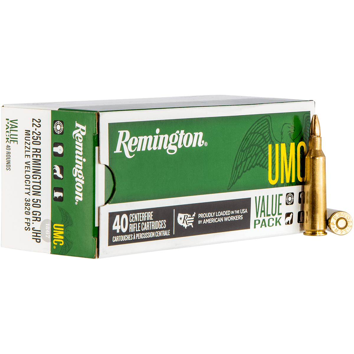 Remington Ammunition 23783 UMC Value Pack 22-250 Rem 50 gr Jacket Hollow Point 40 Per Box Remington Ammunition 23783 UMC Value Pack 22-250 Rem 50 gr Jacket Hollow Point 40 Per Box
