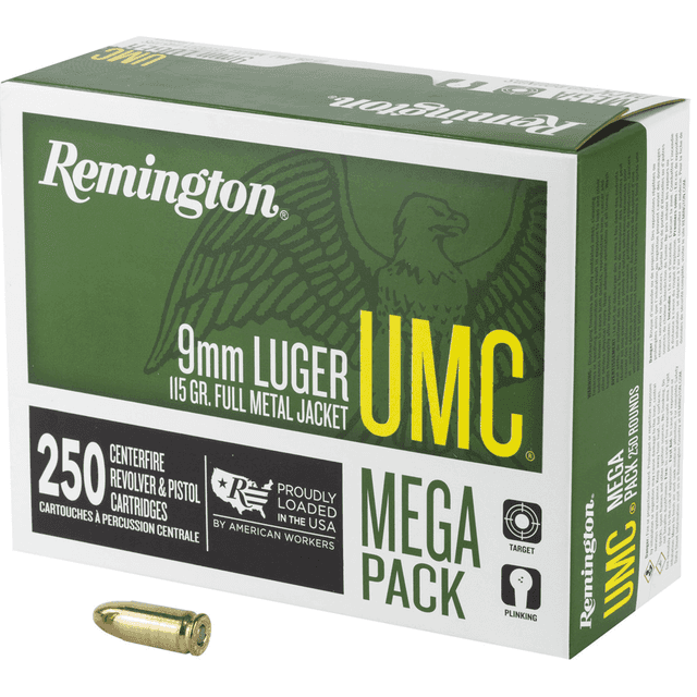 Remington Ammunition 23777 UMC Mega Pack 9mm Luger 115 gr Full Metal Jacket 250 Per Box Remington Ammunition 23777 UMC Mega Pack 9mm Luger 115 gr Full Metal Jacket 250 Per Box