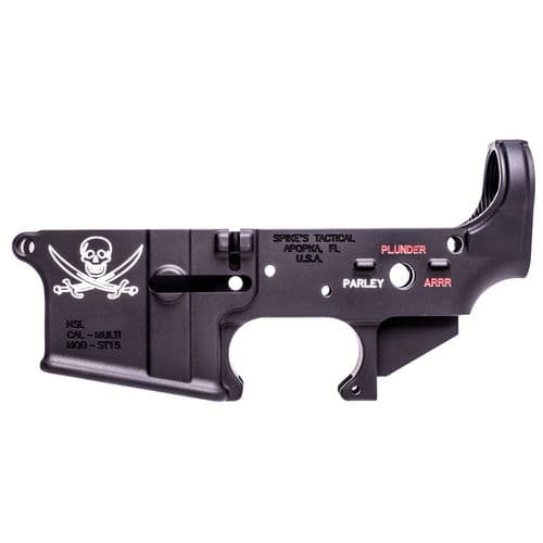 Spikes STLS016CFA Calico Jack Stripped Lower Receiver Multi-Caliber 7075-T6 Aluminum Black Anodized with Color Fill for AR-15 Spikes STLS016CFA Calico Jack Stripped Lower Receiver Multi-Caliber 7075-T6 Aluminum Black Anodized with Color Fill for AR-15