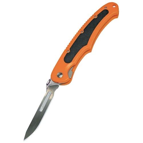 Havalon Knives XTC-60ABOLT Piranta Bolt 2.75" Folding Replaceable Plain 60A Stainless Steel Blade G10 Black Inserts/Orange Handle Havalon Knives XTC-60ABOLT Piranta Bolt 2.75" Folding Replaceable Plain 60A Stainless Steel Blade G10 Black Inserts/Orange Handle