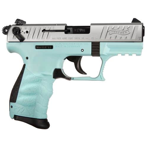 Walther Arms 5120362 P22 *CA Compliant 22 LR 3.42" 10+1 Angel Blue Black Tenifer Slide Angel Blue Polymer Grip Walther Arms 5120362 P22 *CA Compliant 22 LR 3.42" 10+1 Angel Blue Black Tenifer Slide Angel Blue Polymer Grip