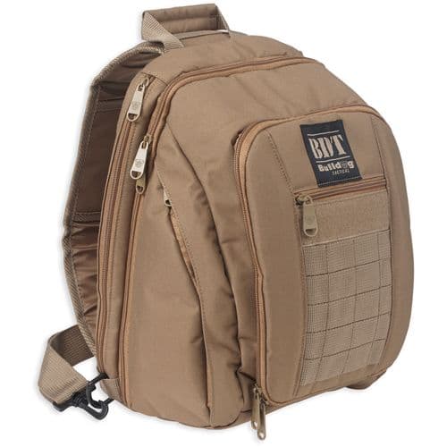 Bulldog BDT408T BDT Tactical Sling Pack Small Style made of Nylon with Tan Finish, Padded Compartments, Conceal Carry Pockets & Includes Universal Holster 14" H x 10" W x 7" D Bulldog BDT408T BDT Tactical Sling Pack Small Style made of Nylon with Tan Finish, Padded Compartments, Conceal Carry Pockets & Includes Universal Holster 14" H x 10" W x 7" D