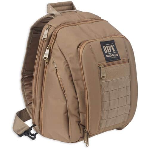 Bulldog BDT408T BDT Tactical Sling Pack Small Style made of Nylon with Tan Finish, Padded Compartments, Conceal Carry Pockets & Includes Universal Holster 14" H x 10" W x 7" D Bulldog BDT408T BDT Tactical Sling Pack Small Style made of Nylon with Tan Finish, Padded Compartments, Conceal Carry Pockets & Includes Universal Holster 14" H x 10" W x 7" D