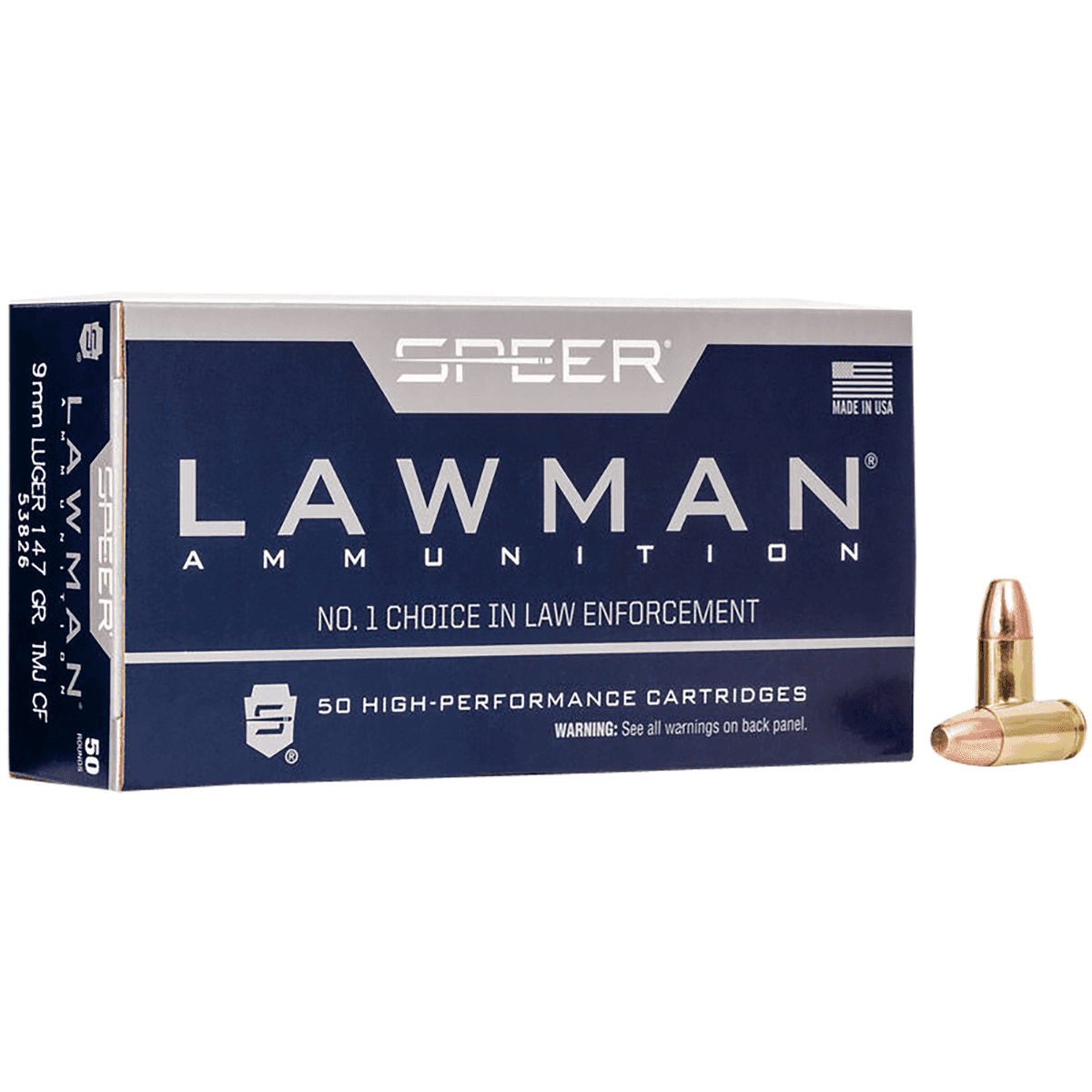 Speer Training Clean-Fire Lawman 9mm Luger Total Metal Jacket Flat Nose 147 grain, 50 Per Box - 53826 Speer Training Clean-Fire Lawman 9mm Luger Total Metal Jacket Flat Nose 147 grain, 50 Per Box - 53826