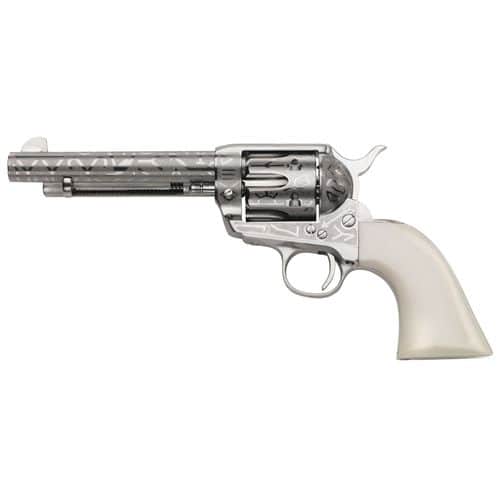 Taylors & Company OG1405 1873 Cattle Brand 357 Mag 6 Round 5.50" Nickel Engraved White PVC Grip Taylors & Company OG1405 1873 Cattle Brand 357 Mag 6 Round 5.50" Nickel Engraved White PVC Grip