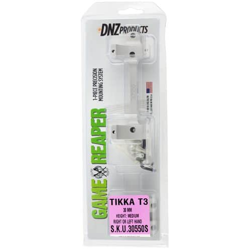DNZ 30550S Game Reaper Scope Mount/Ring Combo Silver Tikka T3/T3x 30mm Tube 1.06" Mount Height Aluminum Rifle DNZ 30550S Game Reaper Scope Mount/Ring Combo Silver Tikka T3/T3x 30mm Tube 1.06" Mount Height Aluminum Rifle