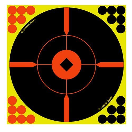 Birchwood Casey 34806 Shoot-N-C Bull's-Eye BMW Self-Adhesive Paper 8" Bullseye Yellow Target Paper w/Black Target & Red Accents 6 Per Pack Birchwood Casey 34806 Shoot-N-C Bull's-Eye BMW Self-Adhesive Paper 8" Bullseye Yellow Target Paper w/Black Target & Red Accents 6 Per Pack