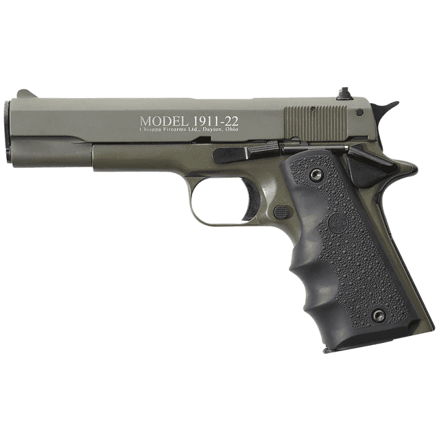 Chiappa Firearms 401121 1911-22 22 LR 10+1, 5" Black Steel Barrel, OD Green Serrated Slide, OD Green Aluminum Frame w/Beavertail, Black Hogue Rubber Finger Grooved Grip, Manual Thumb Safety, Right Hand Chiappa Firearms 401121 1911-22 22 LR 10+1, 5" Black Steel Barrel, OD Green Serrated Slide, OD Green Aluminum Frame w/Beavertail, Black Hogue Rubber Finger Grooved Grip, Manual Thumb Safety, Right Hand