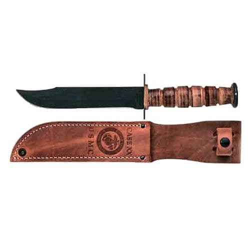 Case 00334 USMC 7" Fixed Clip Point Plain Blackened 1095 Carbon Steel Blade Grooved Leather Handle Case 00334 USMC 7" Fixed Clip Point Plain Blackened 1095 Carbon Steel Blade Grooved Leather Handle
