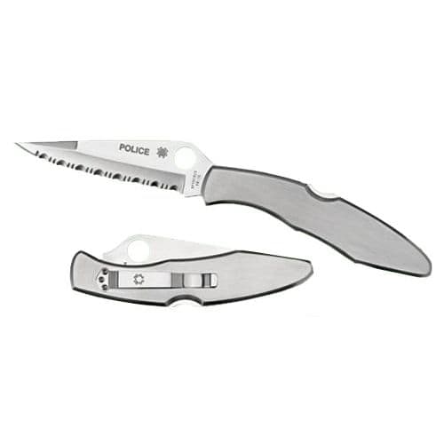 Spyderco C07S Police 4.13" Folding Spear Point Serrated VG-10 Stainless Steel Blade/Stainless Steel Handle 2 Spyderco C07S Police 4.13" Folding Spear Point Serrated VG-10 Stainless Steel Blade/Stainless Steel Handle 2