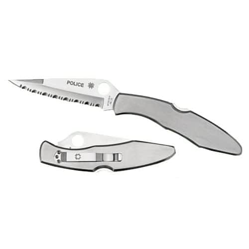 Spyderco C07S Police 4.13" Folding Spear Point Serrated VG-10 Stainless Steel Blade/Stainless Steel Handle 2 Spyderco C07S Police 4.13" Folding Spear Point Serrated VG-10 Stainless Steel Blade/Stainless Steel Handle 2