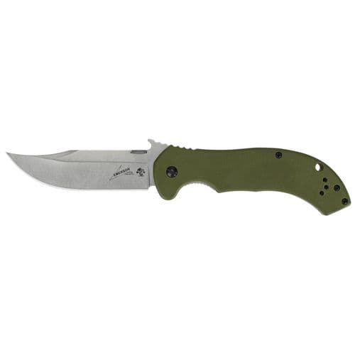 Kershaw 6030 CQC 10K 3.50" Folding Bowie Plain Stonewash 8Cr14MoV SS Blade G10 Olive Green/Stainless Handle Kershaw 6030 CQC 10K 3.50" Folding Bowie Plain Stonewash 8Cr14MoV SS Blade G10 Olive Green/Stainless Handle