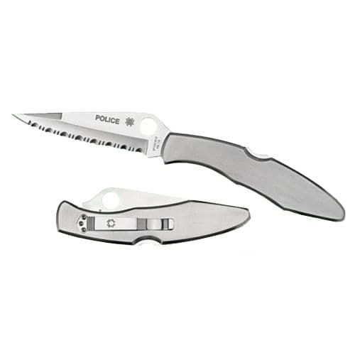 Spyderco C07P Police 4.13" Folding Spear Point Plain VG-10 Stainless Steel Blade/ Stainless Handle Spyderco C07P Police 4.13" Folding Spear Point Plain VG-10 Stainless Steel Blade/ Stainless Handle