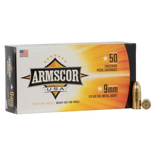 Armscor FAC94 Pistol 9mm Luger 124 gr Full Metal Jacket (FMJ) 50 Bx/ 20 Cs Armscor FAC94 Pistol 9mm Luger 124 gr Full Metal Jacket (FMJ) 50 Bx/ 20 Cs