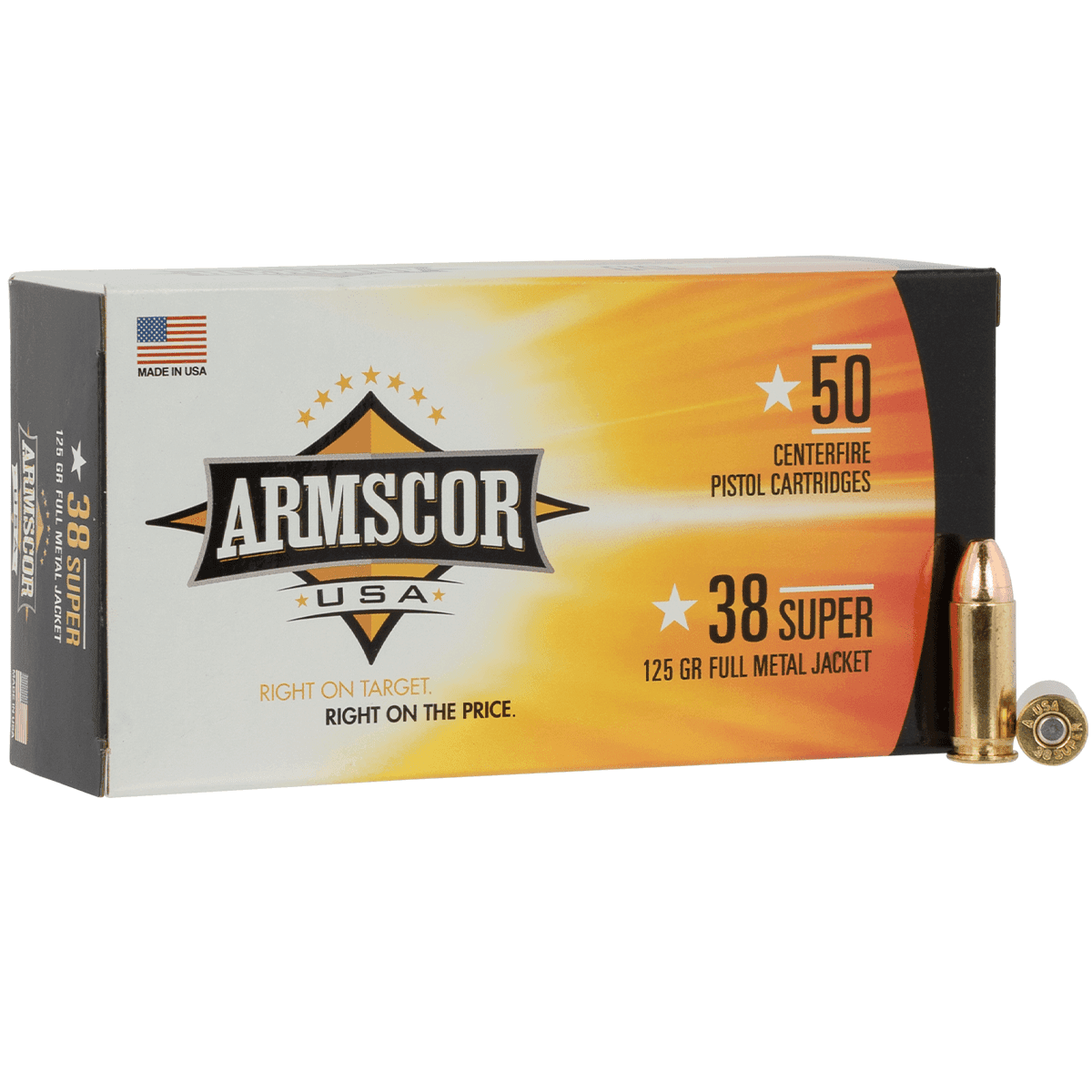 Armscor FAC38SUPER1N USA 38 Super 125 gr Full Metal Jacket 50 Per Box Armscor FAC38SUPER1N USA 38 Super 125 gr Full Metal Jacket 50 Per Box