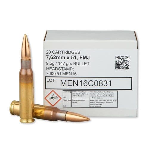 MEN 7.62x51mm NATO 147 Grain FMJ 20 Round Box MEN 7.62x51mm NATO 147 Grain FMJ 20 Round Box